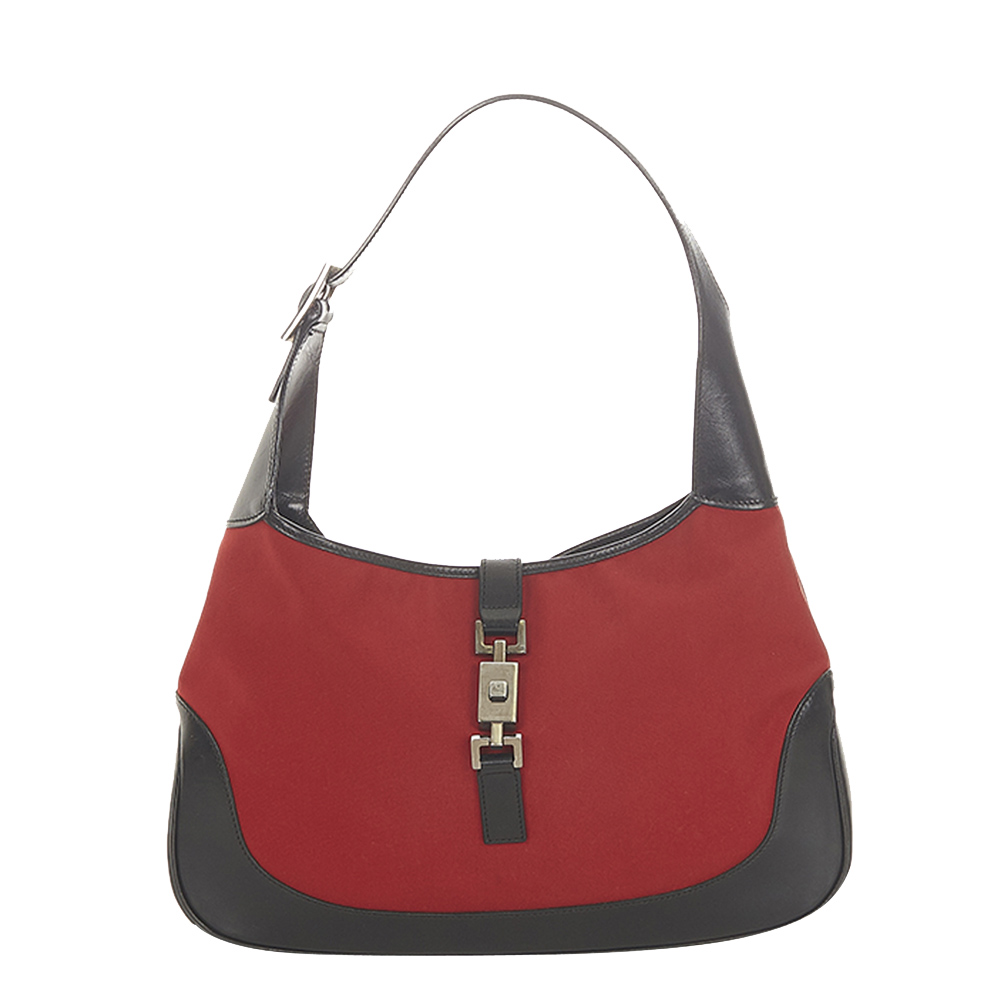 Gucci Black/Red Canvas and Leather Jackie Hobo Bag