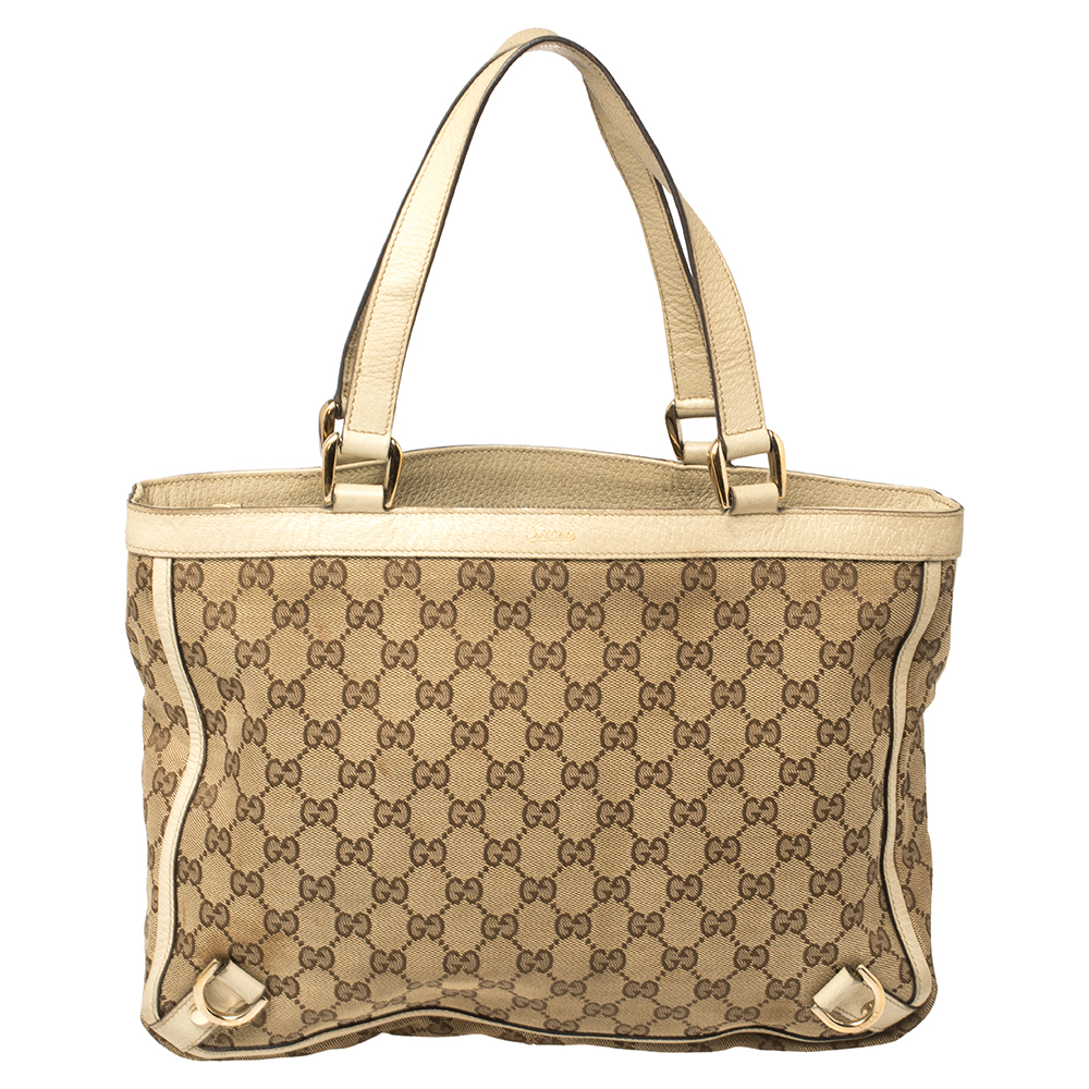 Gucci Beige/White GG Canvas and Leather Abbey Tote