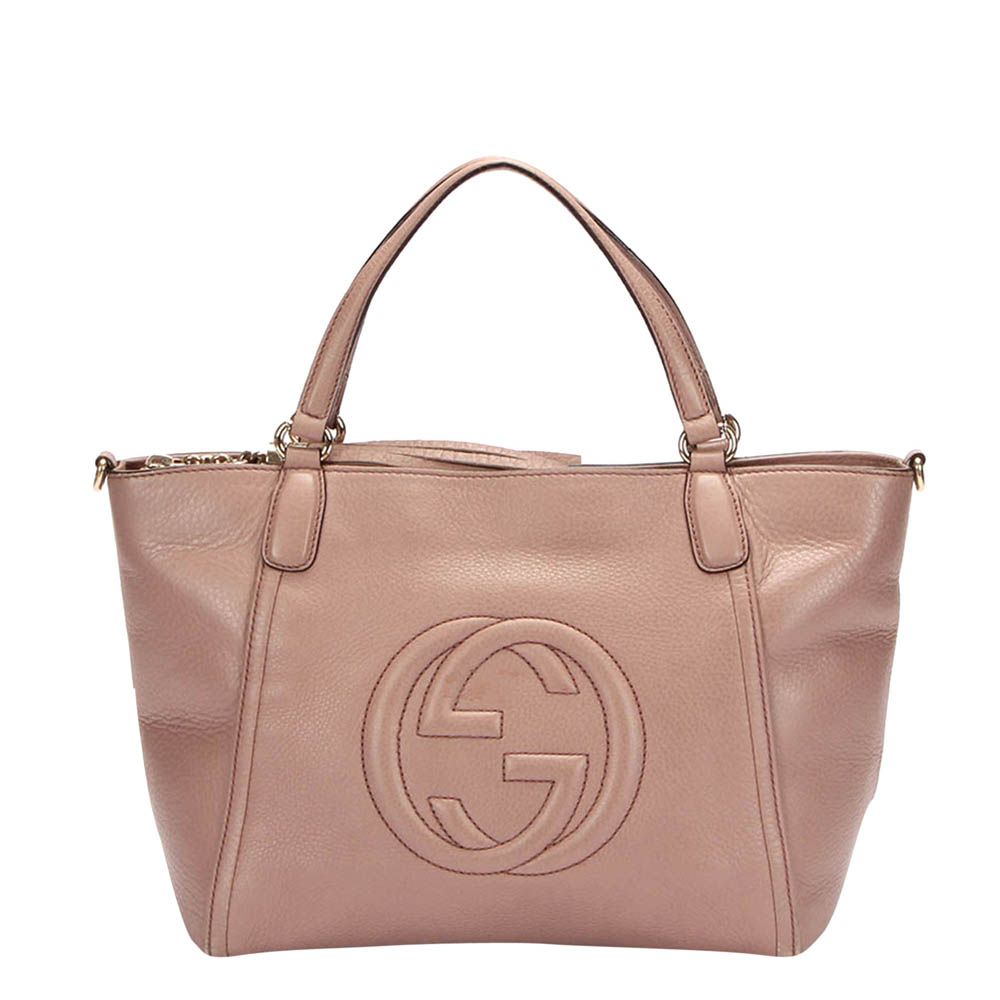 Gucci Pink/Light Pink Patent Leather Soho Cellarius Tote Bag