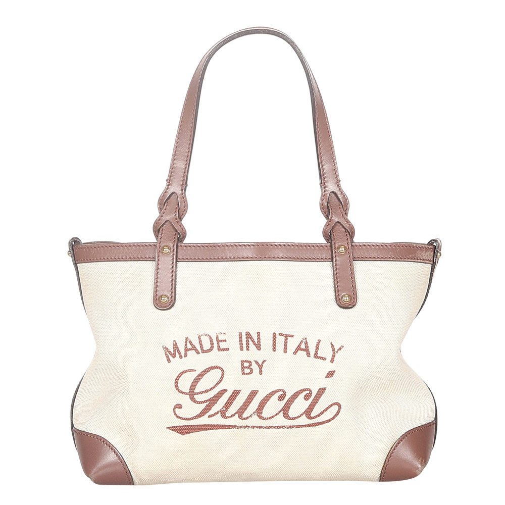 Gucci White CanvasCraft Tote Bag