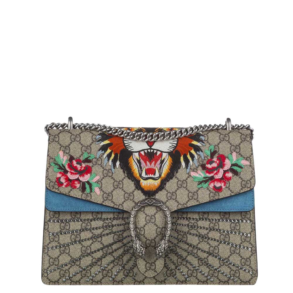 Gucci Brown/Blue GG Supreme Canvas Tiger Printed Dionysus Shoulder Bag