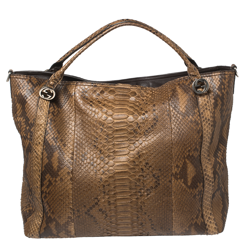 Gucci Brown Python Large Miss GG Tote