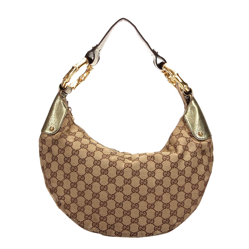 Gucci Brown/Beige GG Canvas Bamboo Hobo Bag