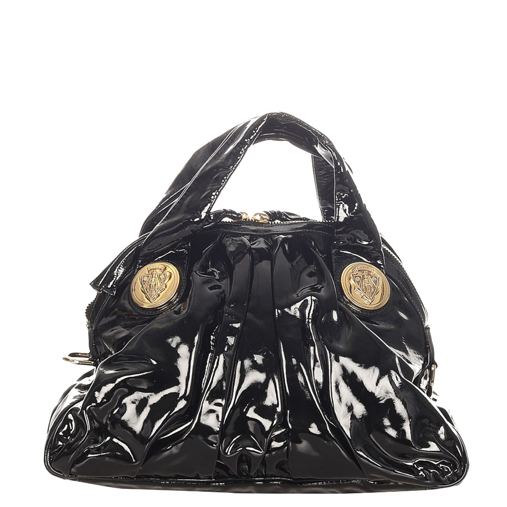 Gucci Black Patent Leather Hysteria Top Handle Bag