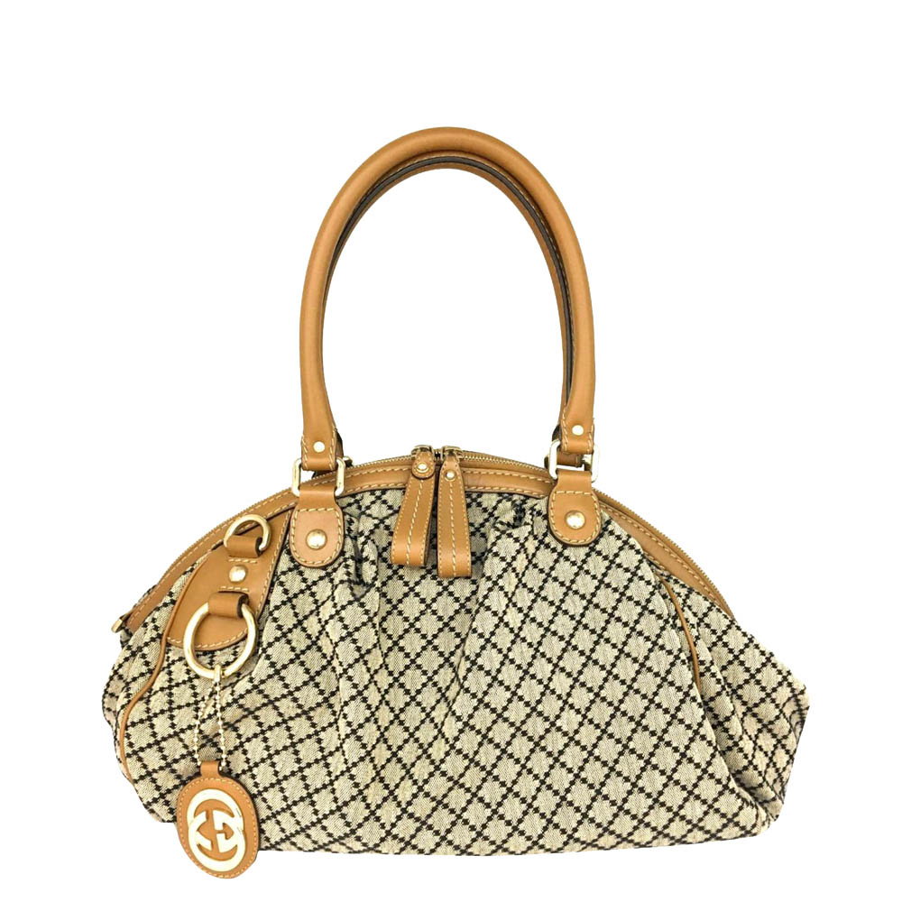 Gucci Brown/Grey Diamante Canvas Sukey Shoulder Bag