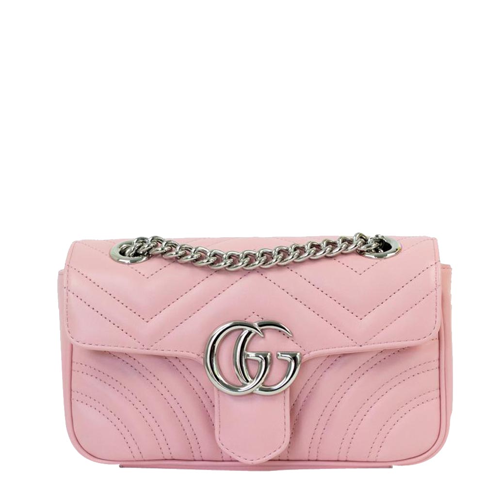 Gucci Pink Leather GG Marmont Shoulder Bag