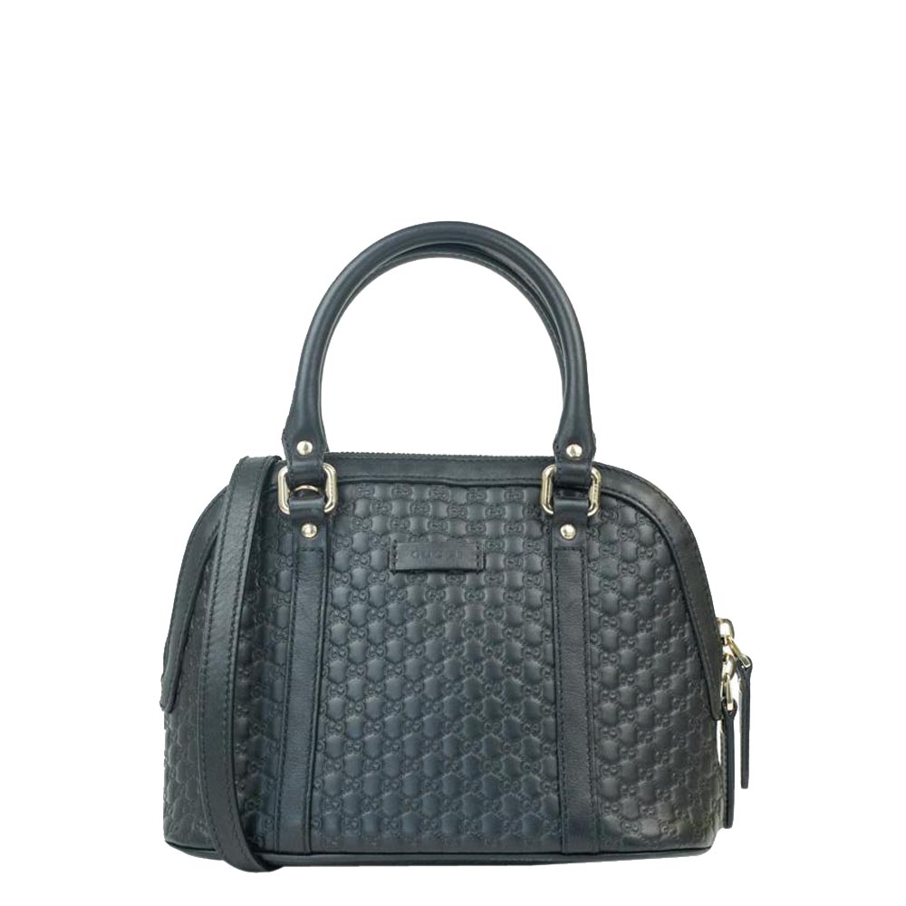 Gucci Black Leather Microguccissima Dome Small Top Handle Bag