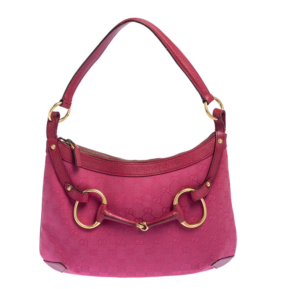 Gucci Pink GG Canvas And Leather Horsebit Hobo