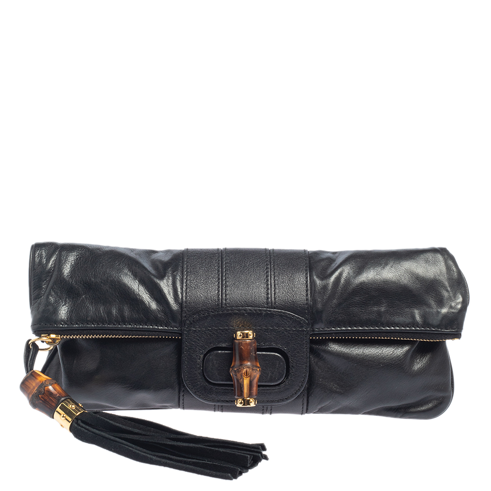 Gucci Black Leather Fold Over Lucy Clutch
