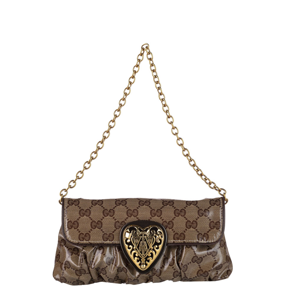 Gucci Brown GG Crystal Canvas Babouska Baguette Bag