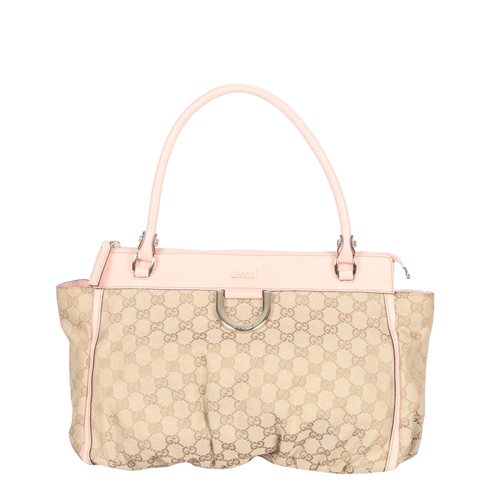 Gucci Pink/Light Pink GG Canvas Abbey D-Ring Hobo Bag