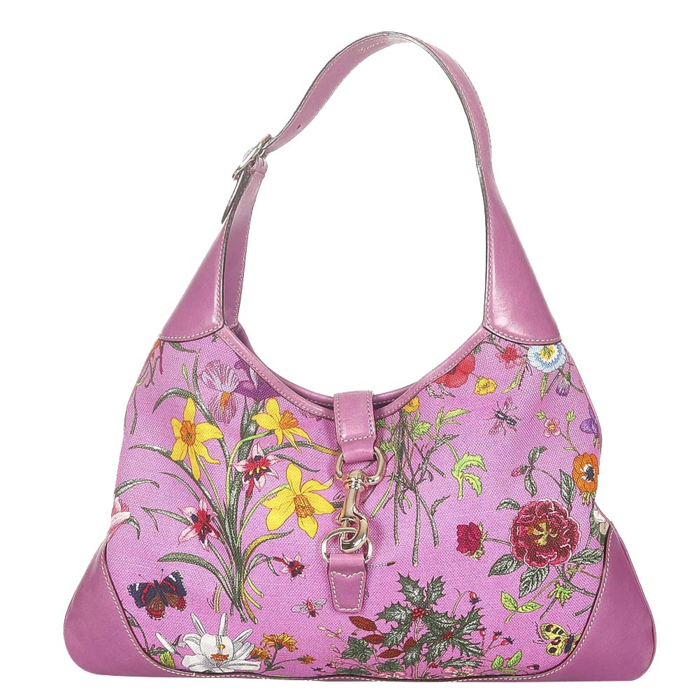 Gucci Pink/Multicolor Canvas and Leather Flora Jackie Hobo Bag