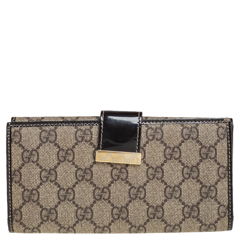 Gucci Beige/Brown GG Supreme Canvas and Patent Leather Continental Wallet
