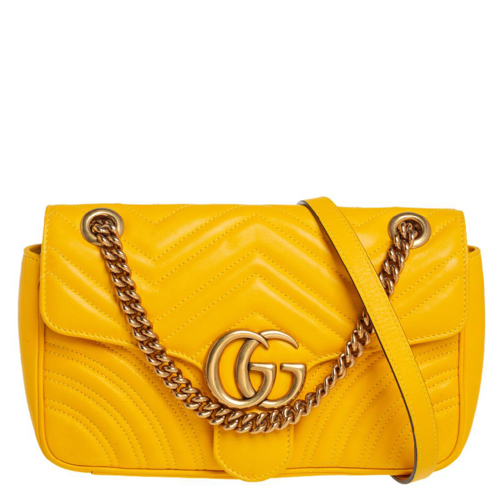 Gucci Yellow Matelasse Leather Small GG Marmont Shoulder Bag