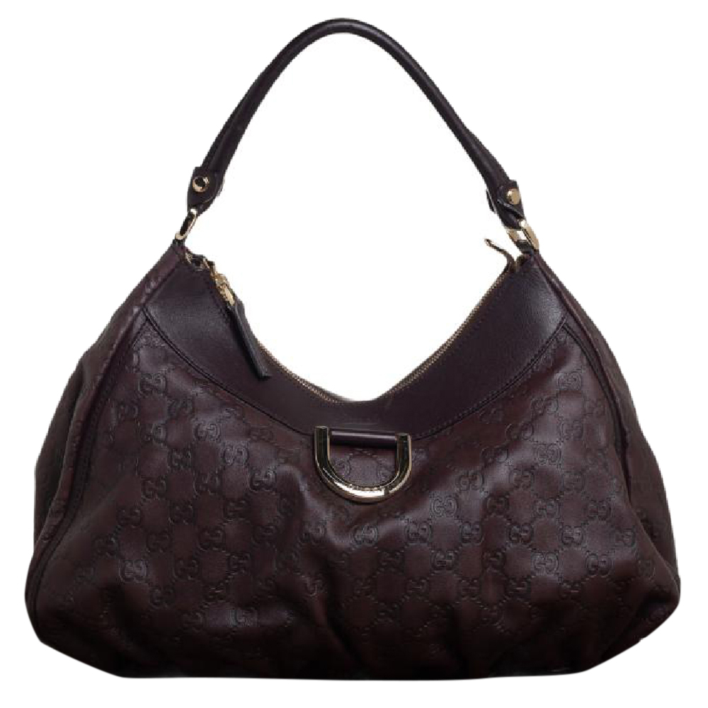 Gucci Dark Brown Guccissima Leather Large D Ring Hobo