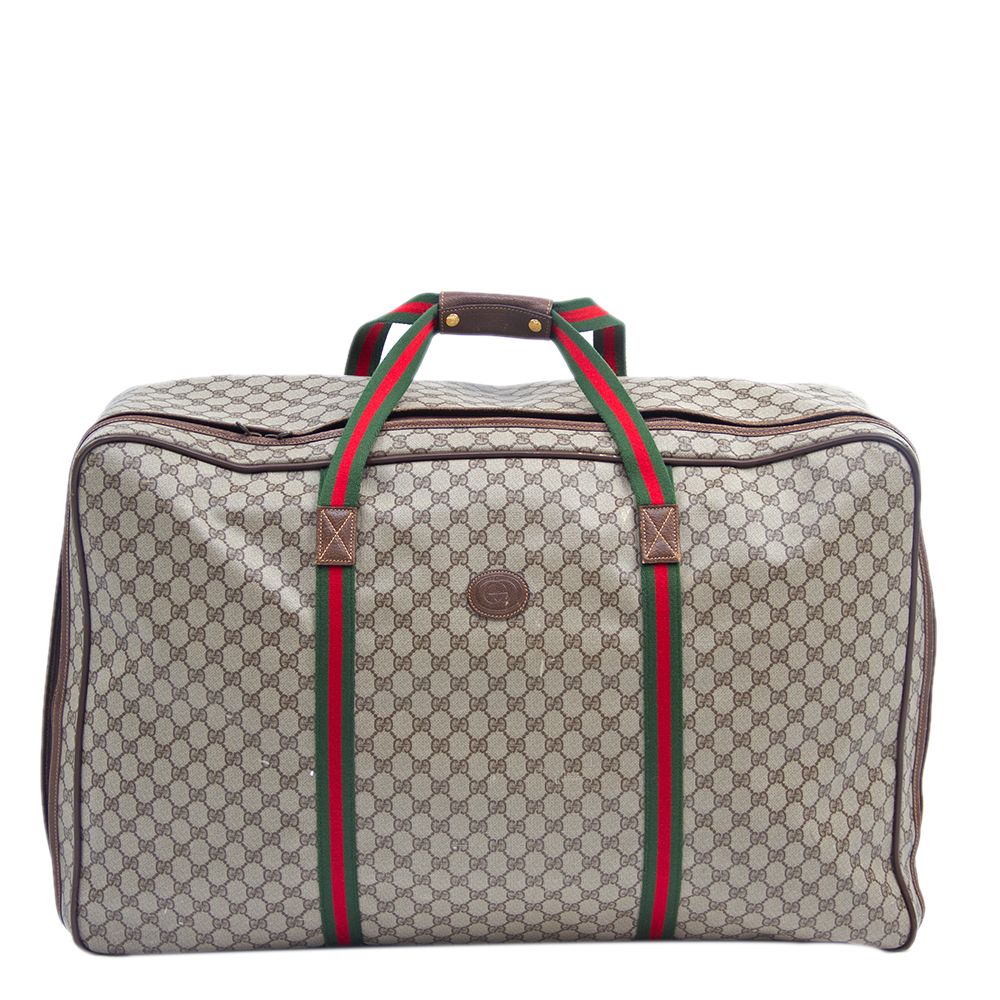 Gucci Brown/Beige GG Canvas Web Vintage Duffel Bag