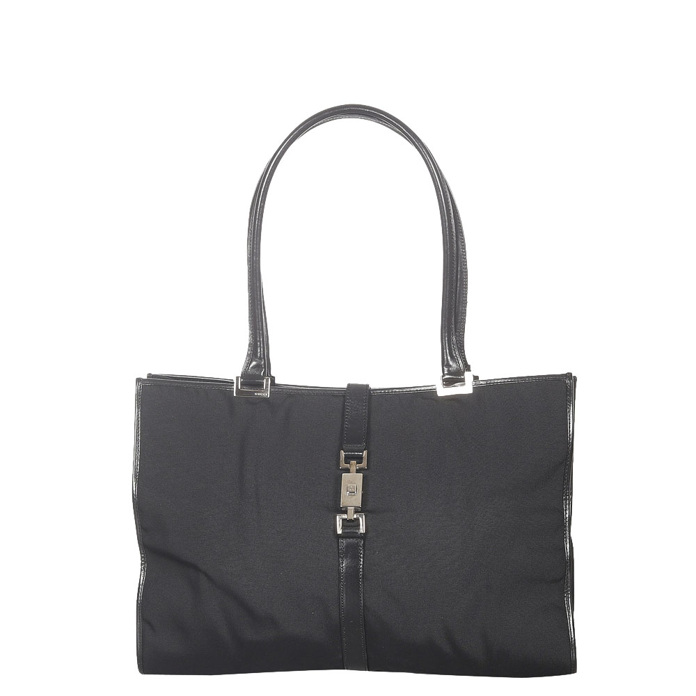 Gucci Black Leather-trimmed Canvas Jackie Tote Bag