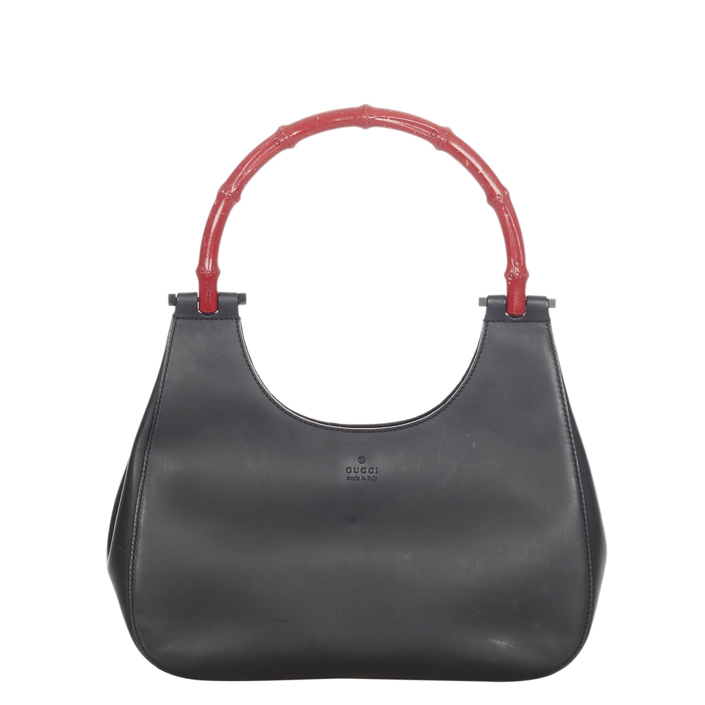 Gucci Blue/Red Bamboo Leather Shoulder Bag