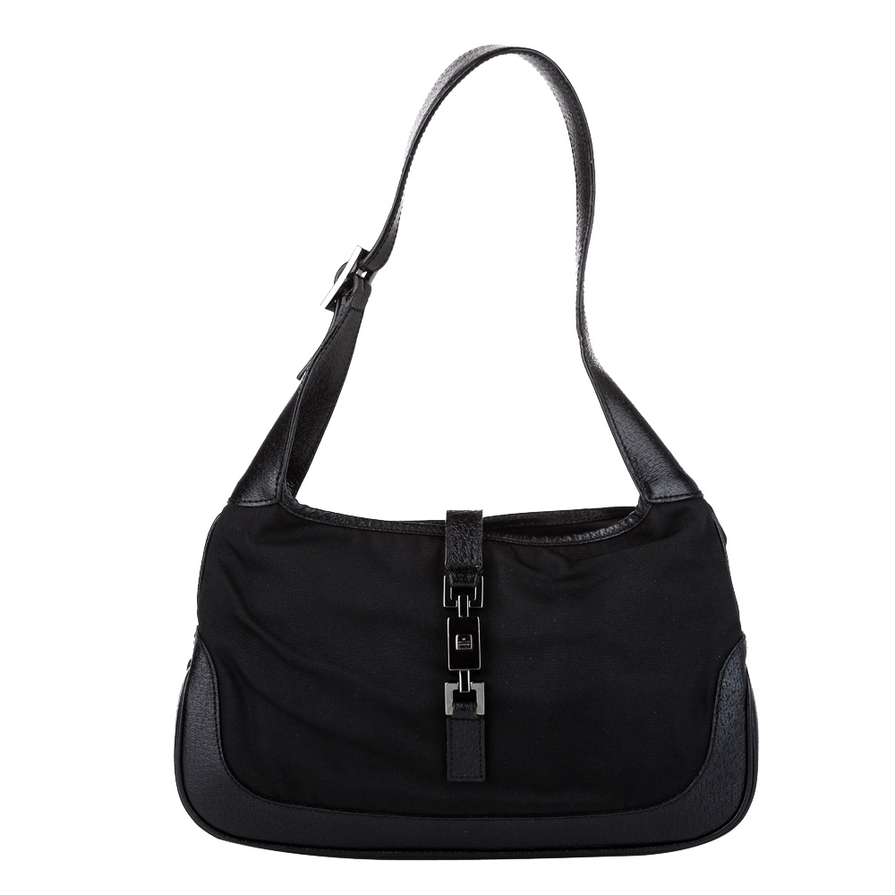 Gucci Black Canvas and Leather Jackie Hobo Bag
