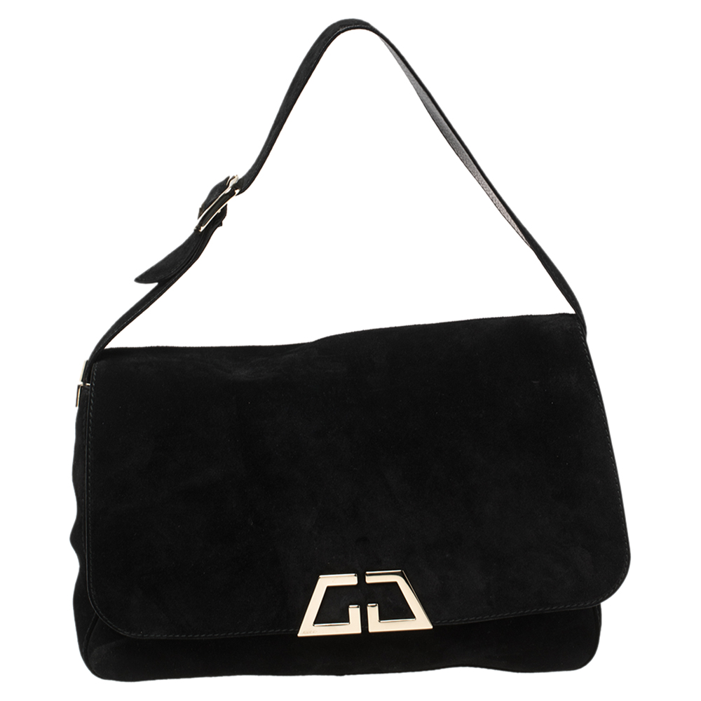 Gucci Black Suede G Square Shoulder Bag