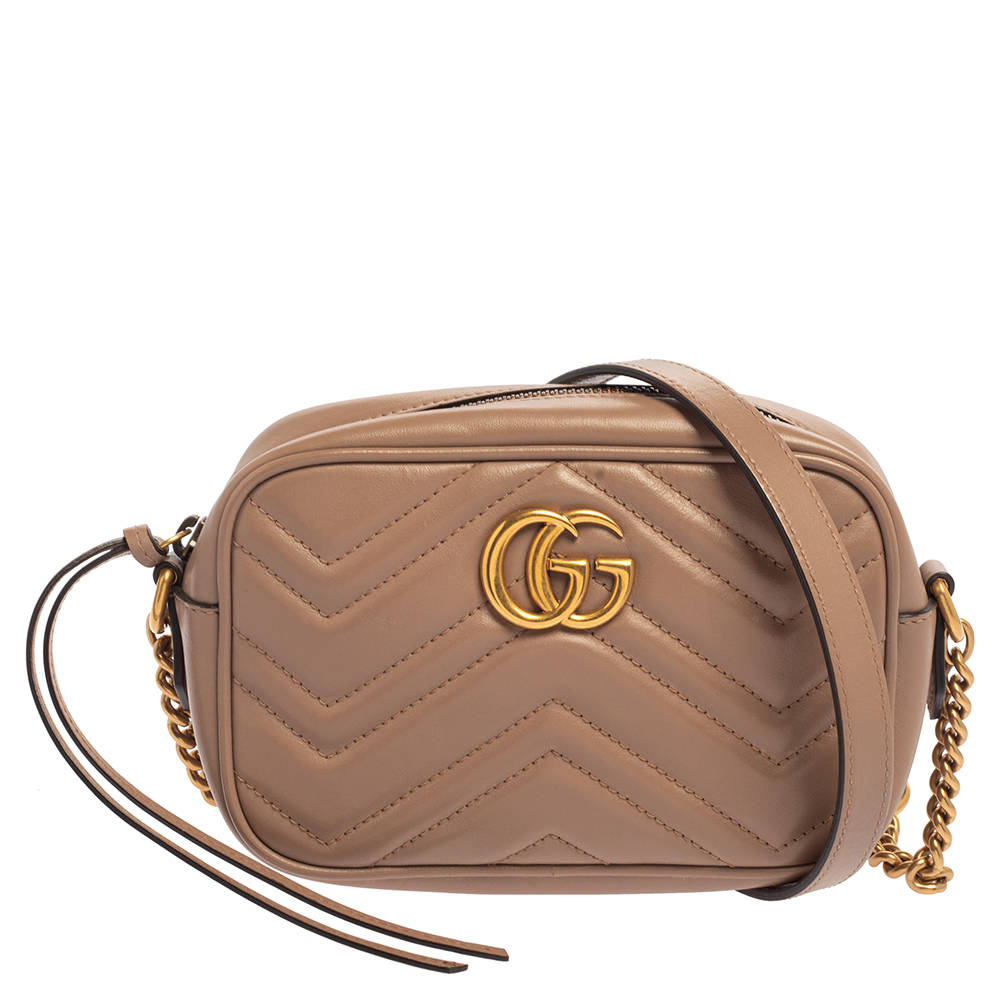 Gucci Beige Matelasse Leather Mini GG Marmont Camera Bag