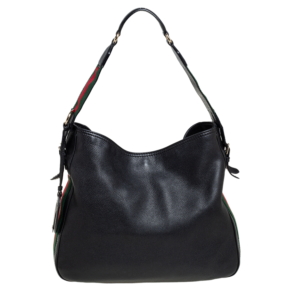 Gucci Black Pebbled Leather Medium Heritage Shoulder Bag