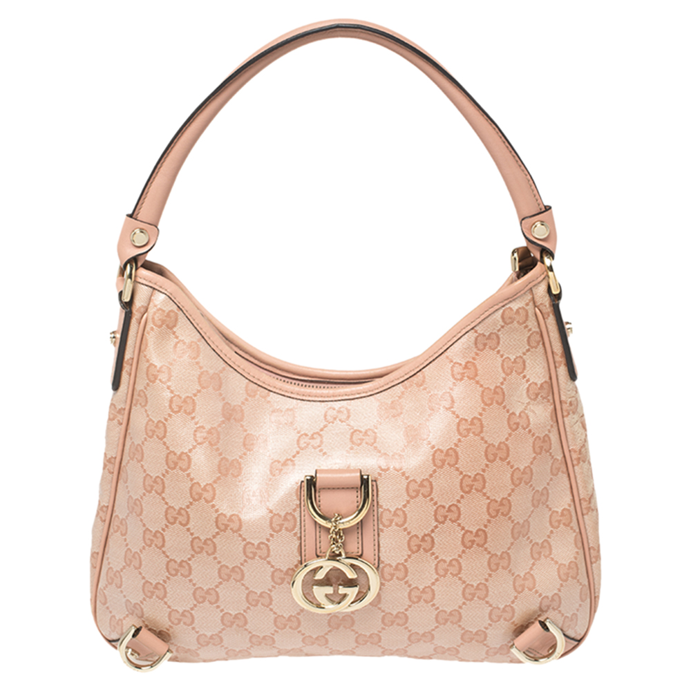 Gucci Pink GG Crystal Canvas Small Abbey D Ring Hobo