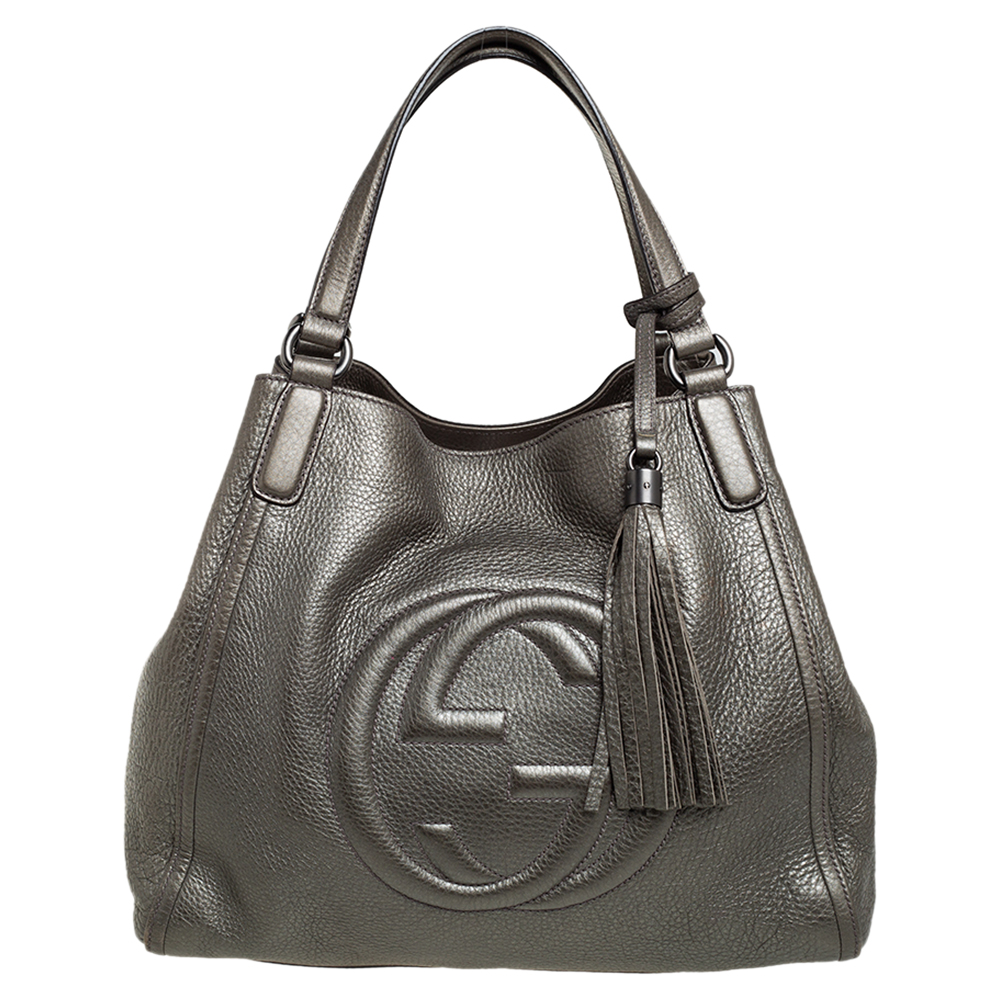 Gucci Grey Pebbled Leather Soho Working Tote