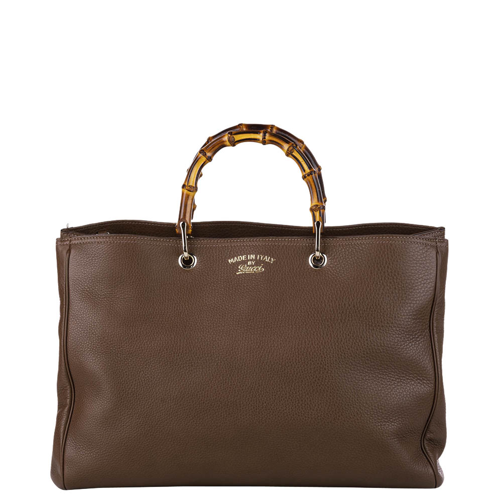 Gucci Brown Leather Bamboo Shopper Tote Bag