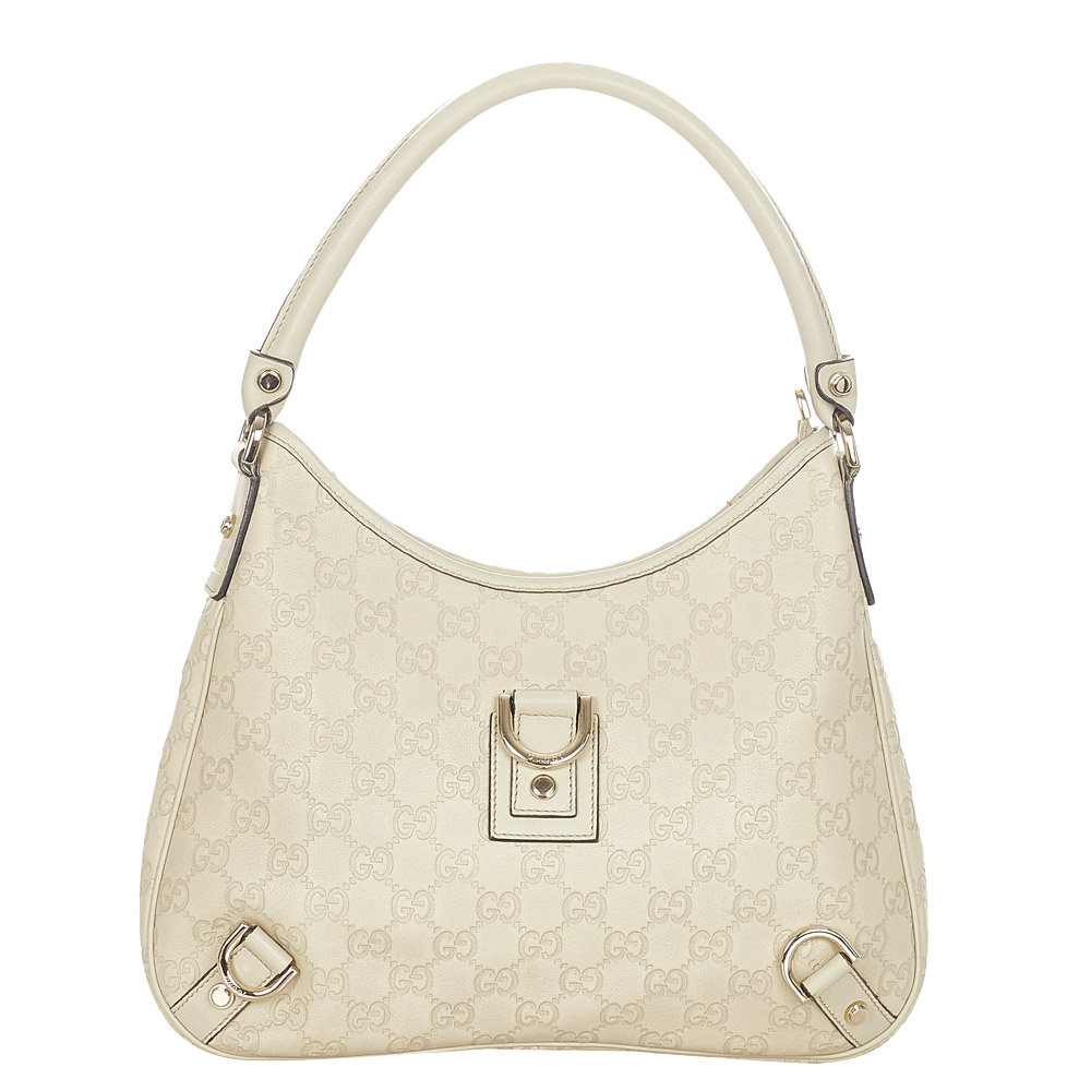 Gucci White Guccissima Abbey Leather Shoulder Bag