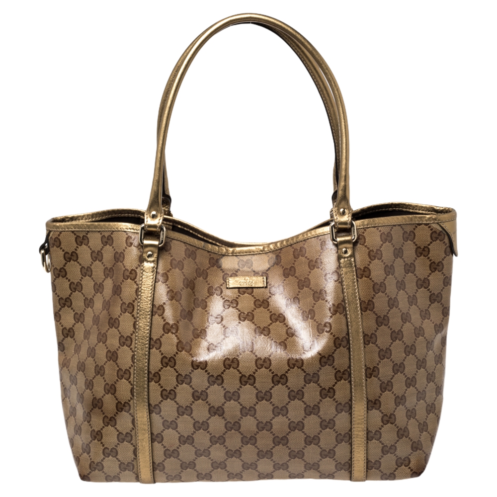 Gucci Beige/Gold GG Crystal Canvas and Leather Medium Joy Tote
