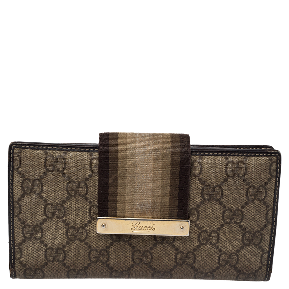 Gucci Beige/Brown GG Supreme Canvas and Leather Web Wallet