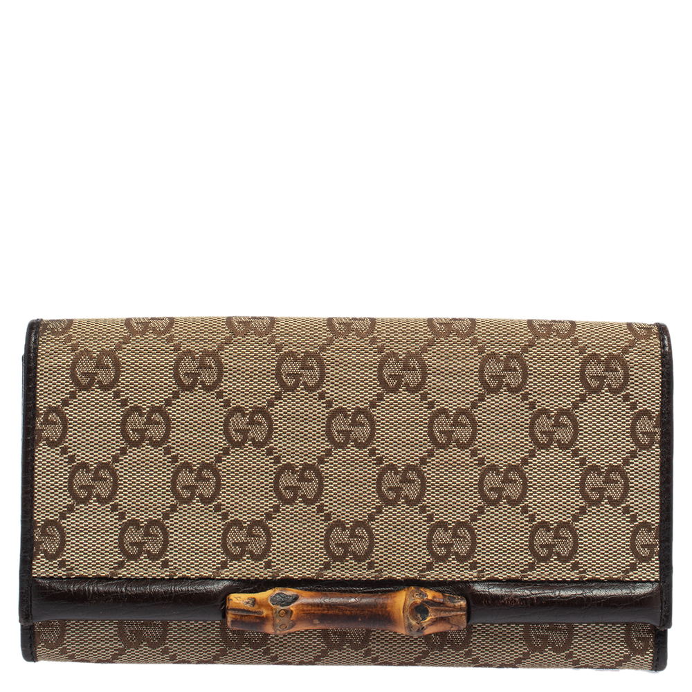 Gucci Beige/Brown GG Canvas and Leather Bamboo Continental Wallet