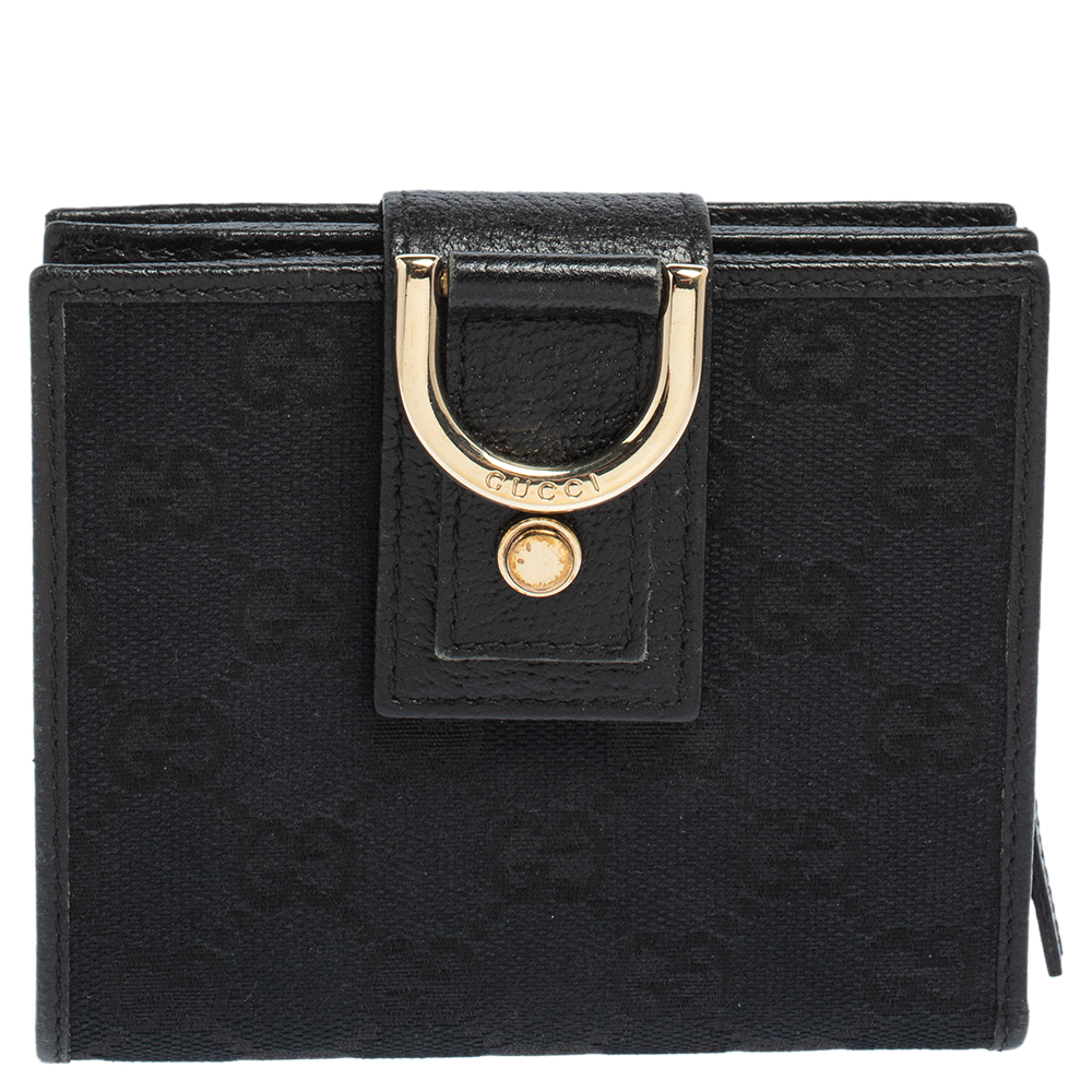 Gucci Black GG Canvas Abbey D Ring Compact Wallet