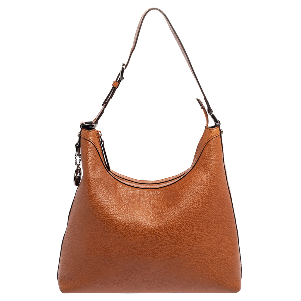Gucci Brown Pebbled Leather GG Charm Hobo