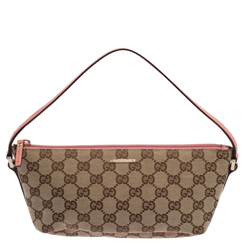 Gucci Pink/Beige GG Canvas And Leather Pochette