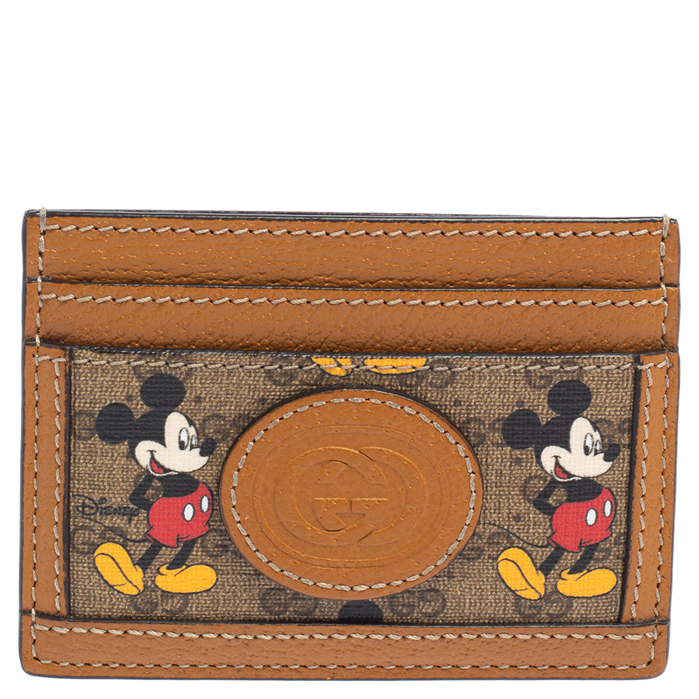 Gucci x Disney Beige/Tan GG Supreme Canvas and Leather Mickey Card Holder