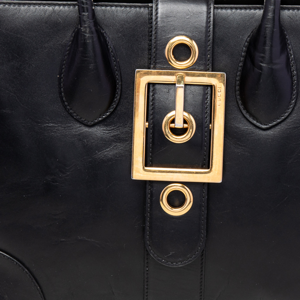Gucci Black Leather Lady Buckle Tote