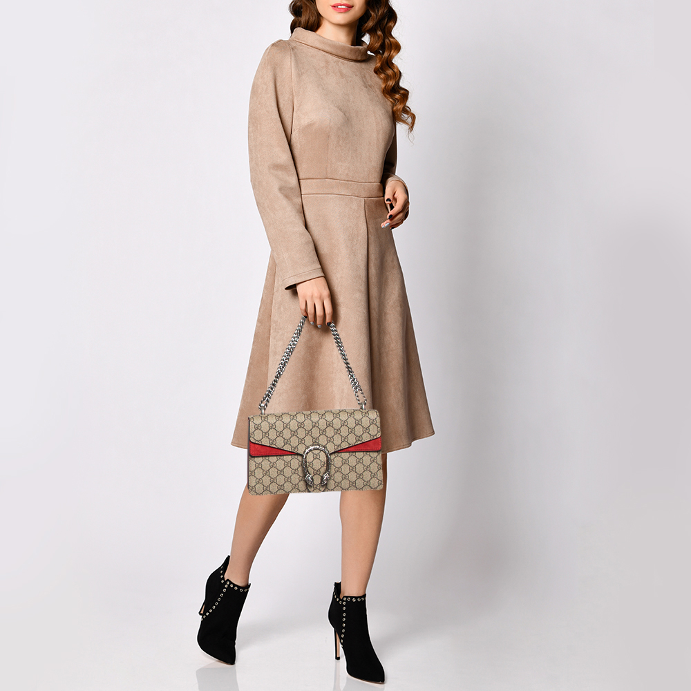 Gucci Red/Beige GG Supreme Canvas and Suede Small Dionysus Shoulder Bag
Gucci Red/Beige GG Supreme Canvas and Suede Small Dionysus Shoulder Bag