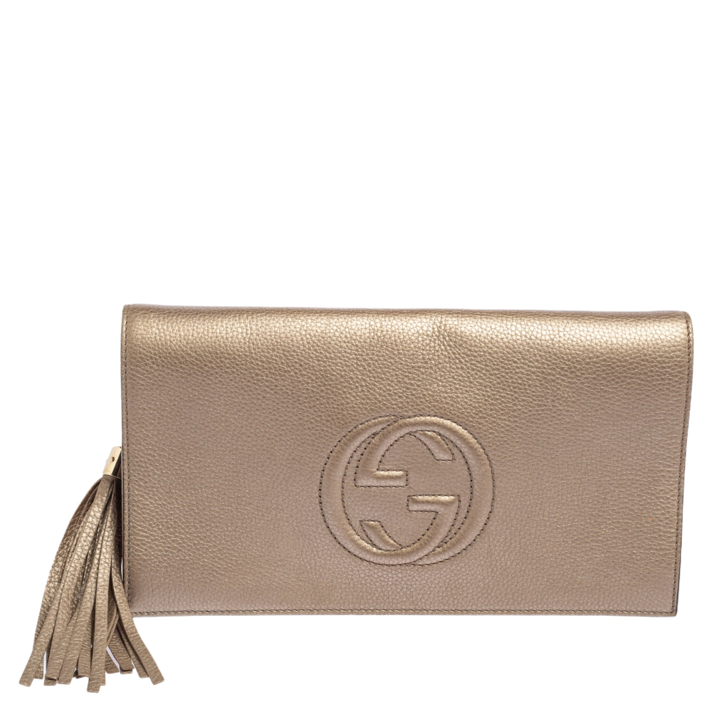 Gucci Gold Pebbled Leather Soho Clutch