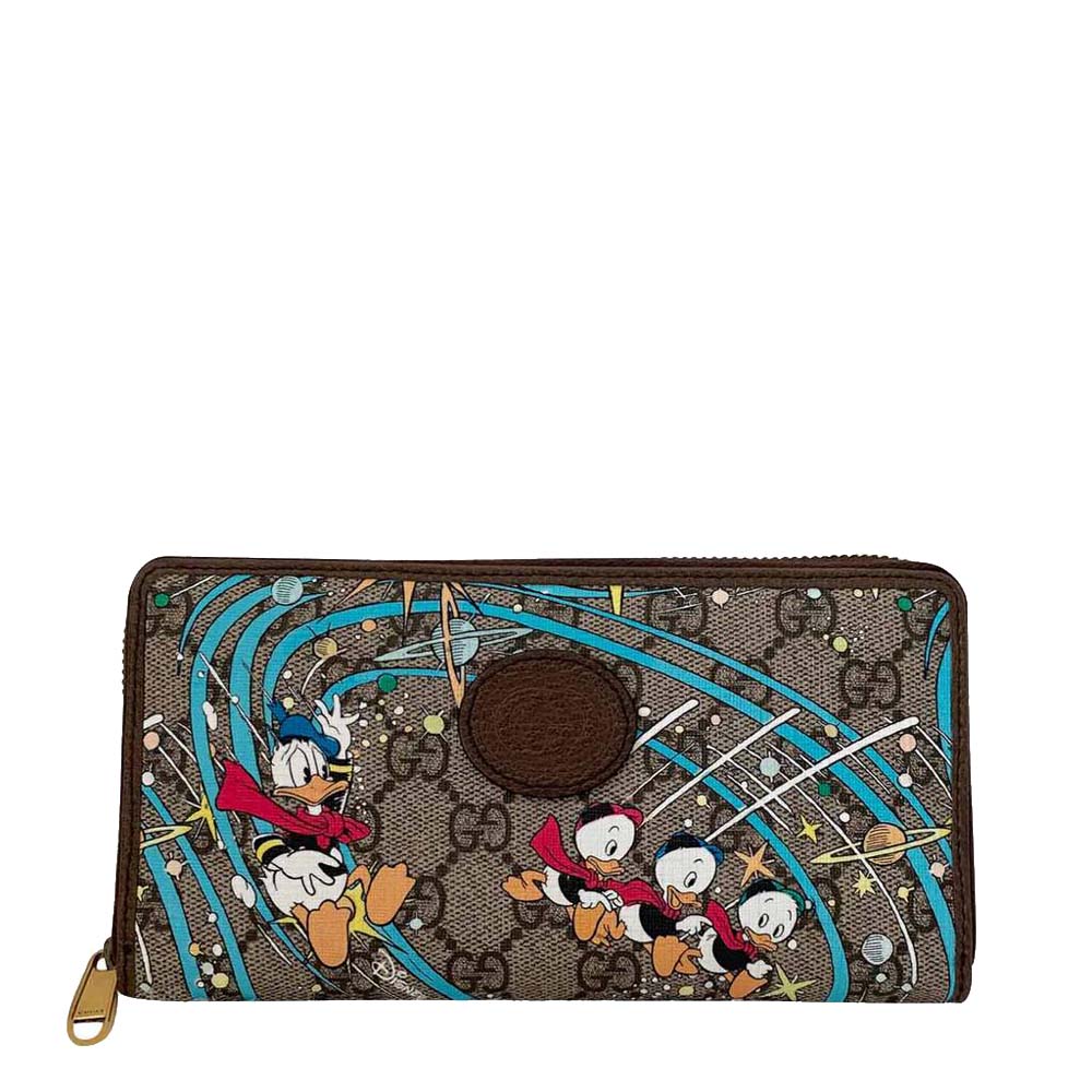 Gucci brown gg canvas gucci x disney donald duck continental wallet