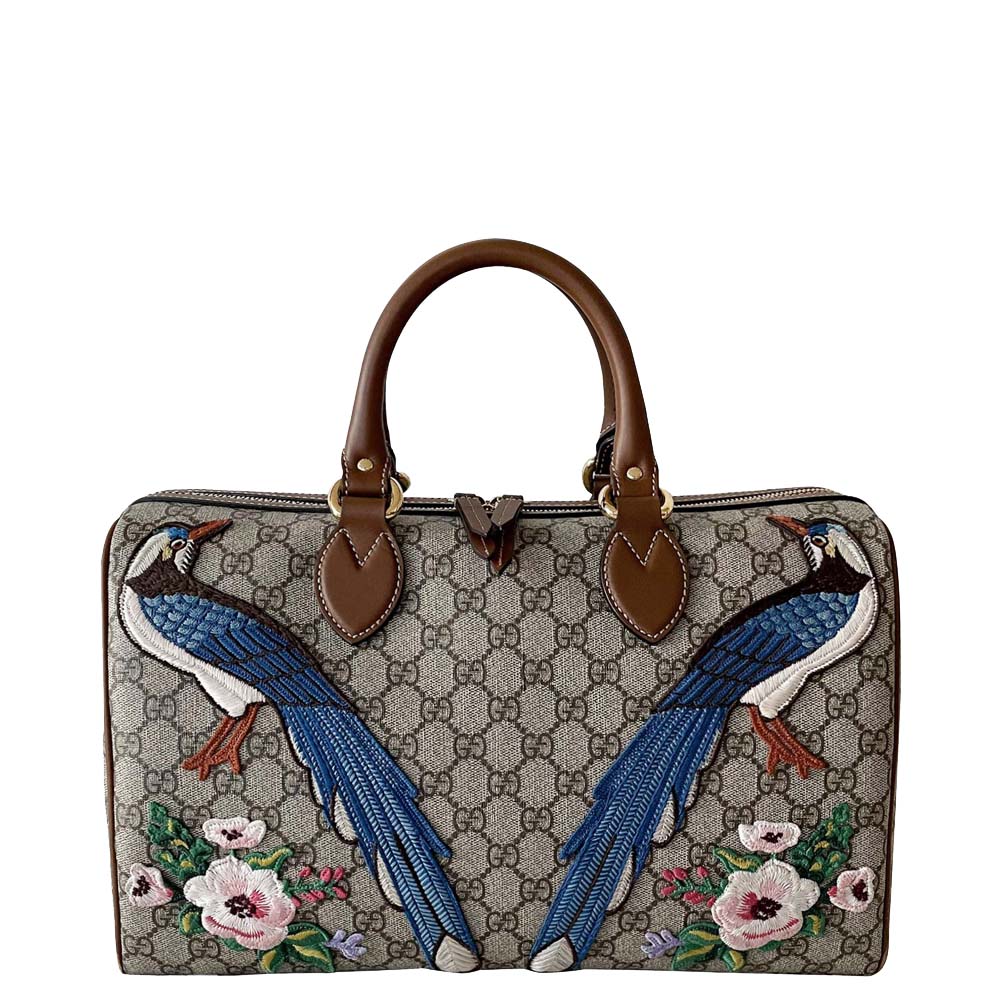 Gucci beige/brown gg canvas embroidered bsoton bag
