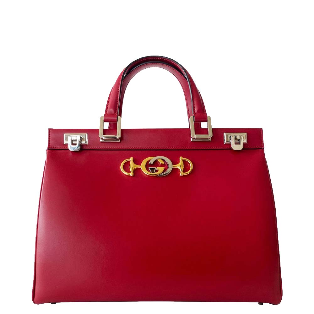 Gucci red leather zumi medium top handle bag