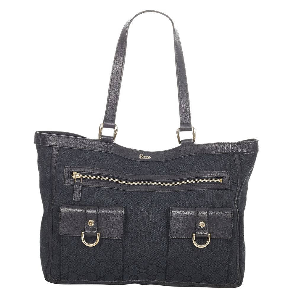Gucci Black Canvas Fabric Abbey D-Ring Tote Bag