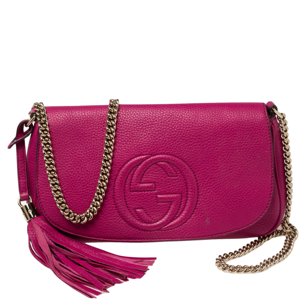 Gucci Fuchsia Leather Flap Soho Chain Shoulder Bag