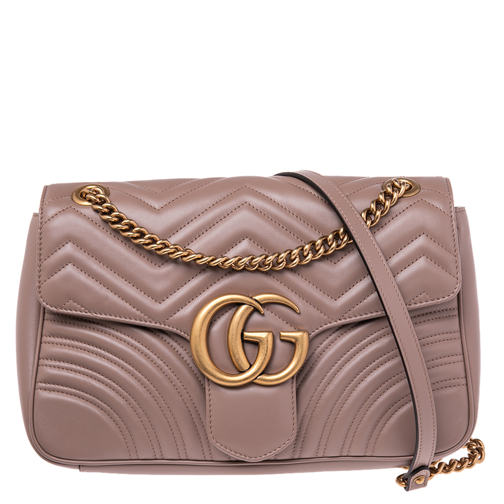 Gucci Dusty Pink Matelasse Leather Medium GG Marmont Shoulder Bag