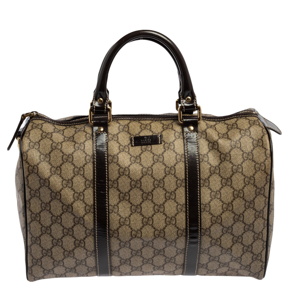 Gucci Beige/Brown GG Supreme Canvas And Leather Medium Joy Boston Bag