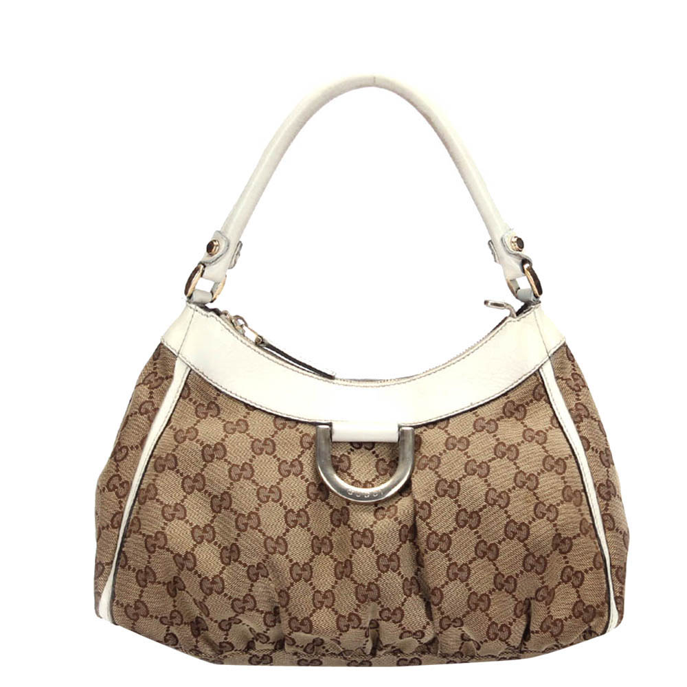 Gucci Brown/Beige Canvas Leather Abbey D-Ring Shoulder Bag
