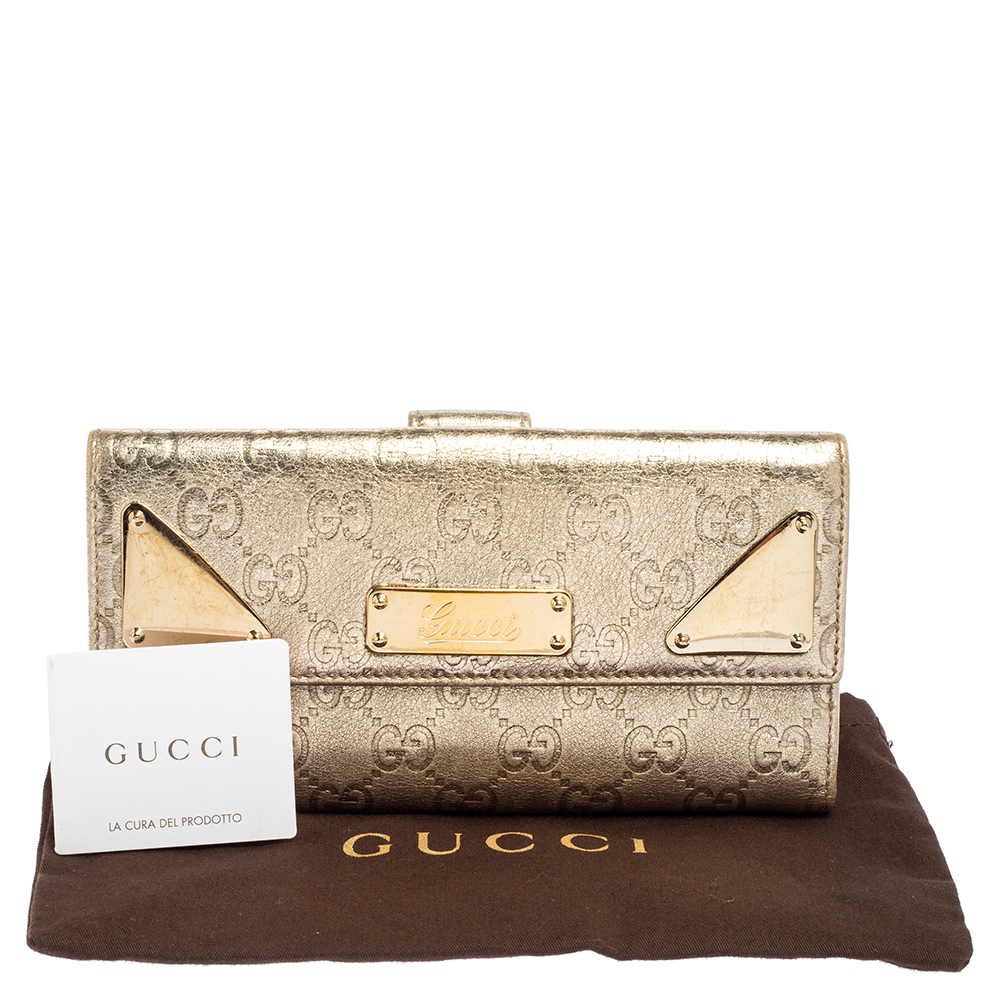 Gucci Metallic Gold Guccissima Leather Indy Continental Wallet