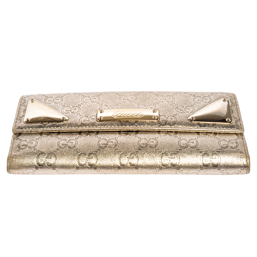 Gucci Metallic Gold Guccissima Leather Indy Continental Wallet